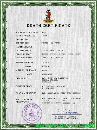 Vanuatu vital record death certificate PSD template